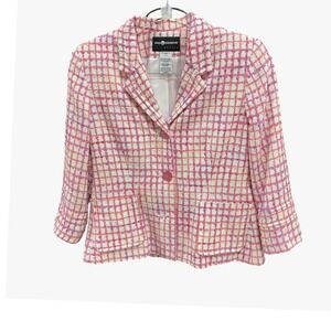 Sag Harbor Petite Pink Purple Plaid Tweed Blazer Jacket Metallic Accents 6P Chic